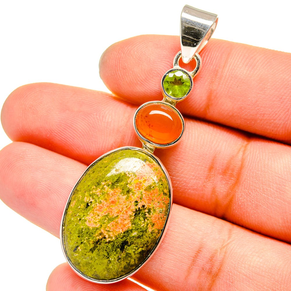 Unakite, Carnelian, Peridot Pendants handcrafted by Anasilvercos - PD13573