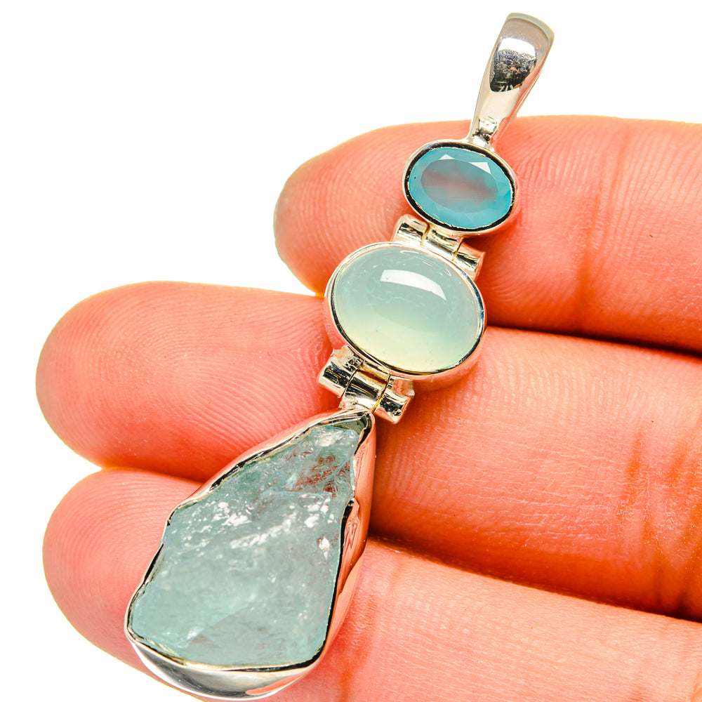 Aquamarine, Aqua Chalcedony Pendants handcrafted by Anasilvercos - PD13576