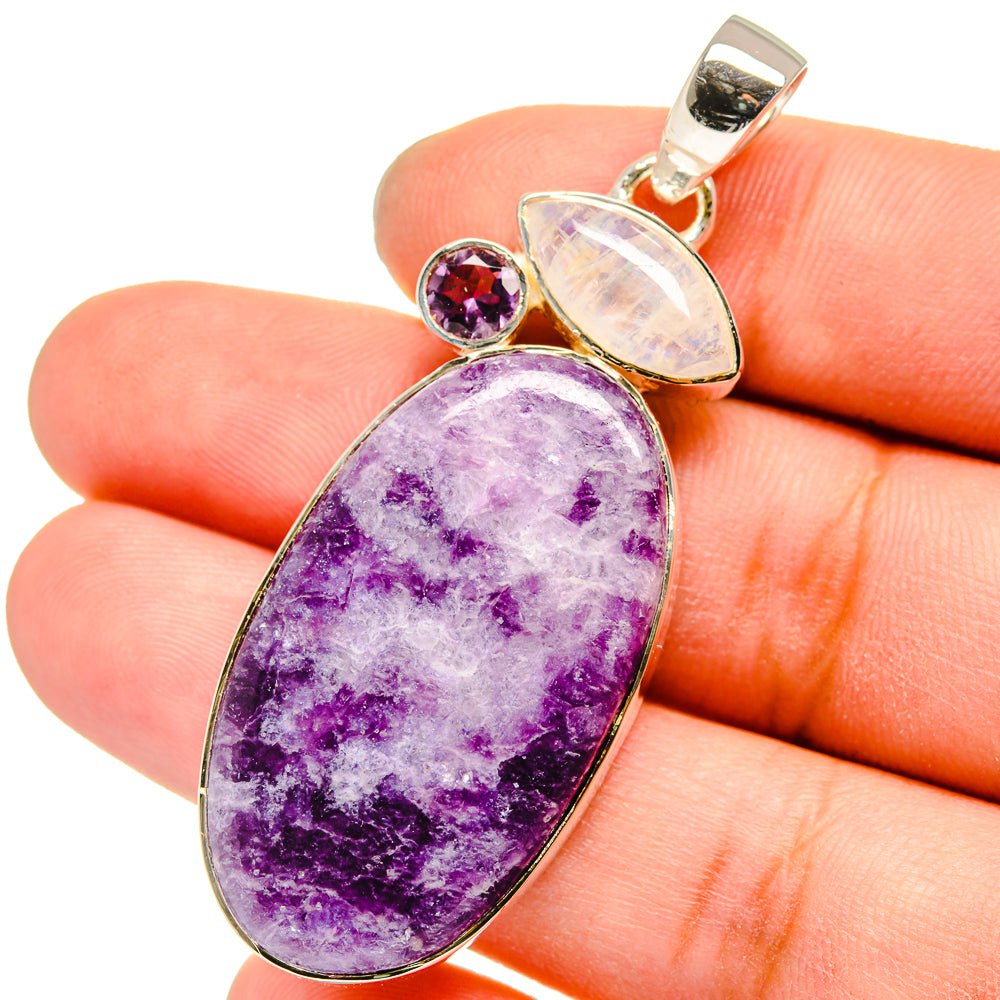 Charoite, Rainbow Moonstone, Amethyst Pendants handcrafted by Anasilvercos - PD13579