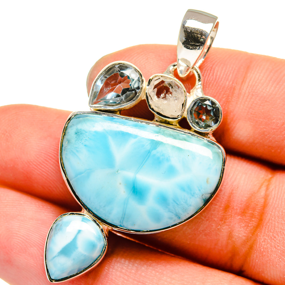 Larimar, Blue Topaz Pendants handcrafted by Anasilvercos - PD13584