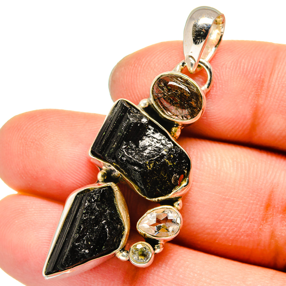 Black Tourmaline, Tourmalinated Quartz, White Quartz Pendants handcrafted by Anasilvercos - PD13586