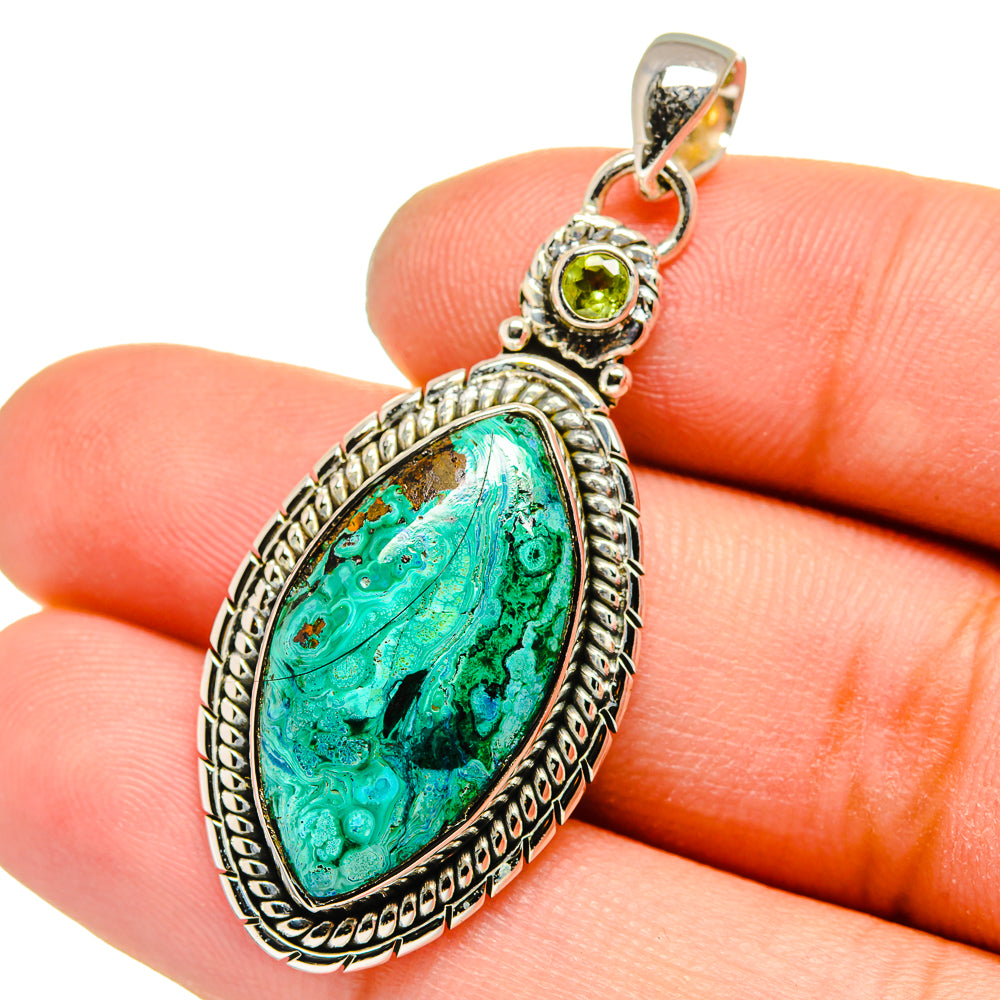 Malachite In Chrysocolla, Peridot Pendants handcrafted by Anasilvercos - PD13594