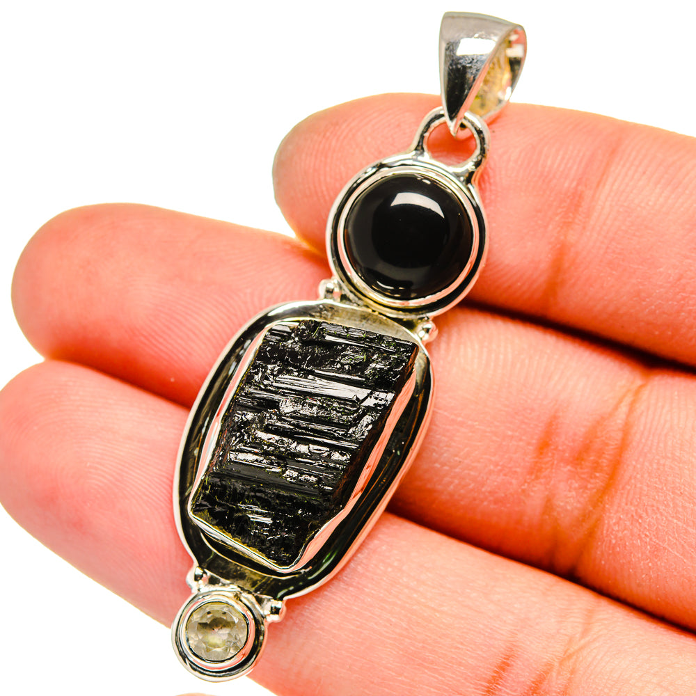 Black Tourmaline, Black Onyx, White Quartz Pendants handcrafted by Anasilvercos - PD13599