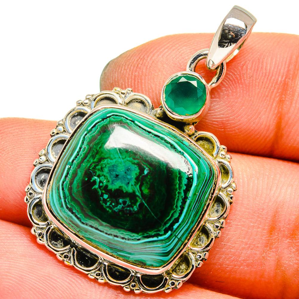 Malachite In Chrysocolla, Green Onyx Pendants handcrafted by Anasilvercos - PD13606
