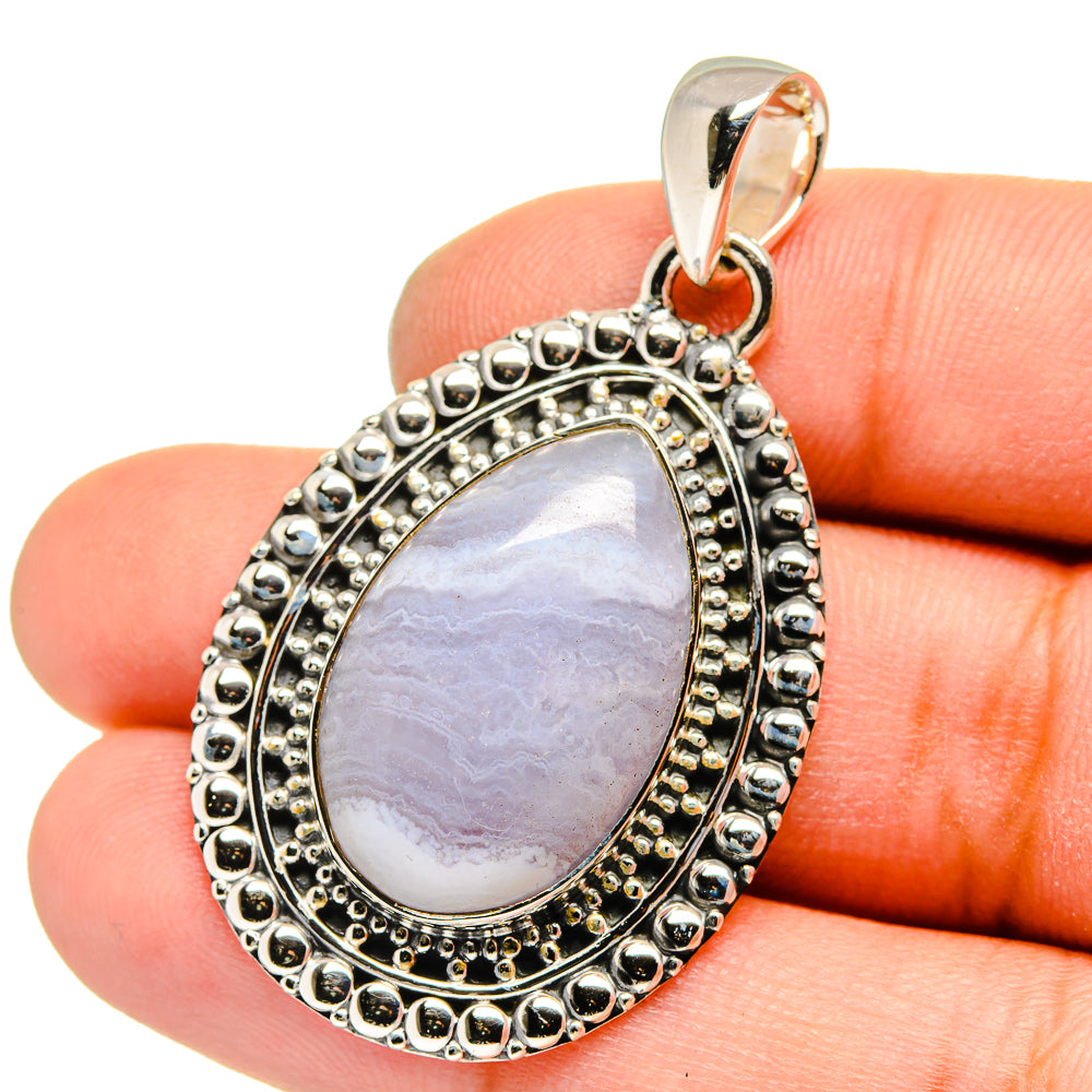 Blue Lace Agate Pendants handcrafted by Anasilvercos - PD13611