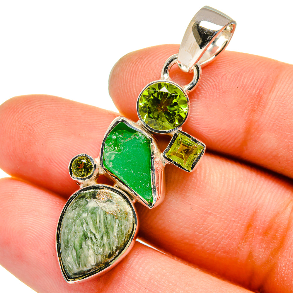 Seraphinite, Chrysoprase, Peridot Pendants handcrafted by Anasilvercos - PD13614
