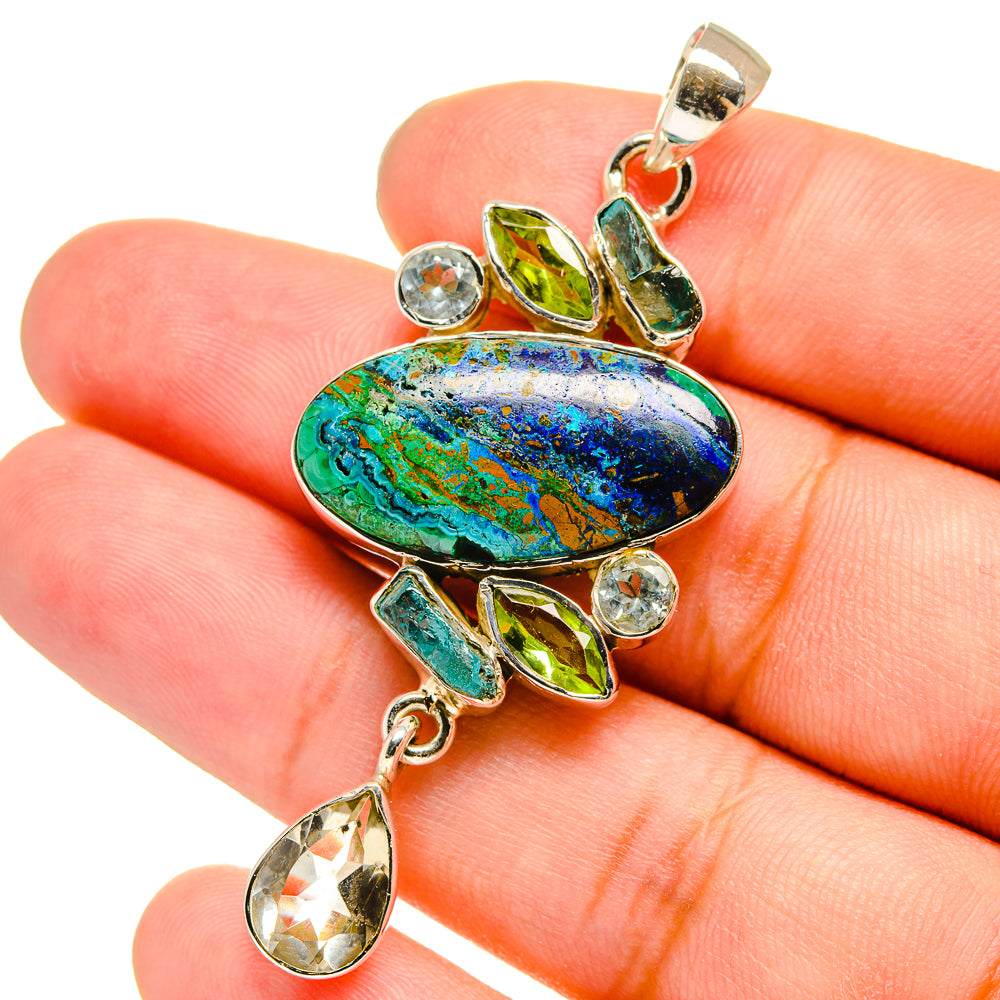 Azurite, White Quartz, Apatite, Peridot, Blue Topaz Pendants handcrafted by Anasilvercos - PD13624