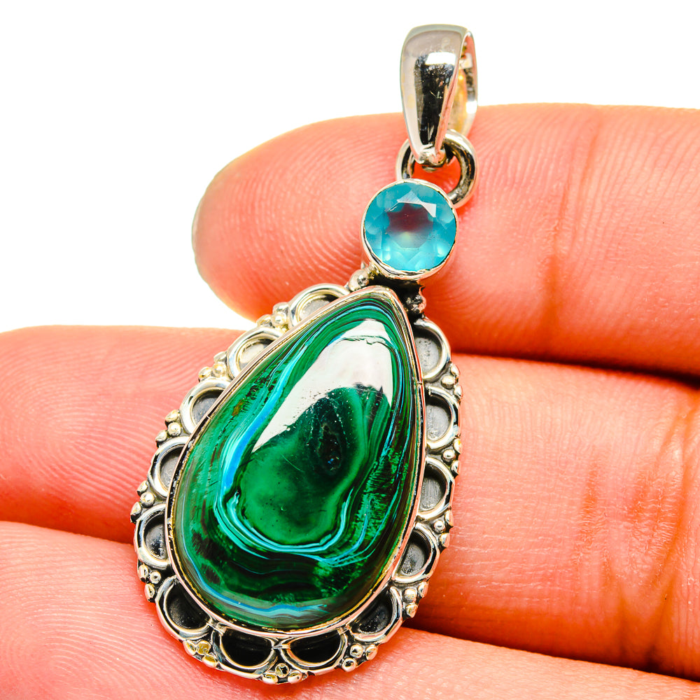 Malachite In Chrysocolla, Aqua Chalcedony Pendants handcrafted by Anasilvercos - PD13629