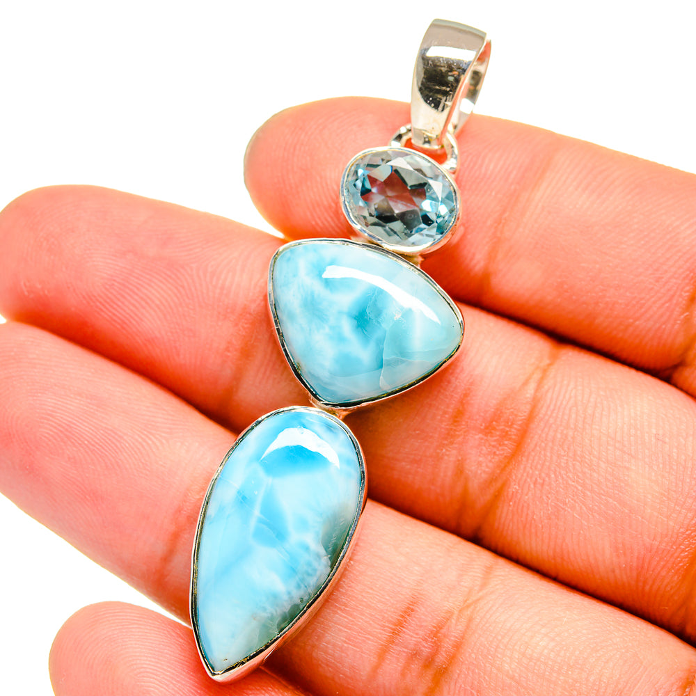 Larimar, Blue Topaz Pendants handcrafted by Anasilvercos - PD13631