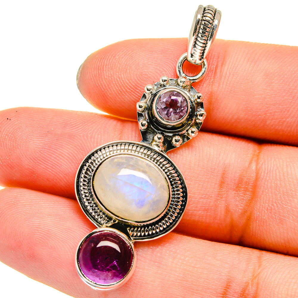 Rainbow Moonstone, Amethyst Pendants handcrafted by Anasilvercos - PD13644