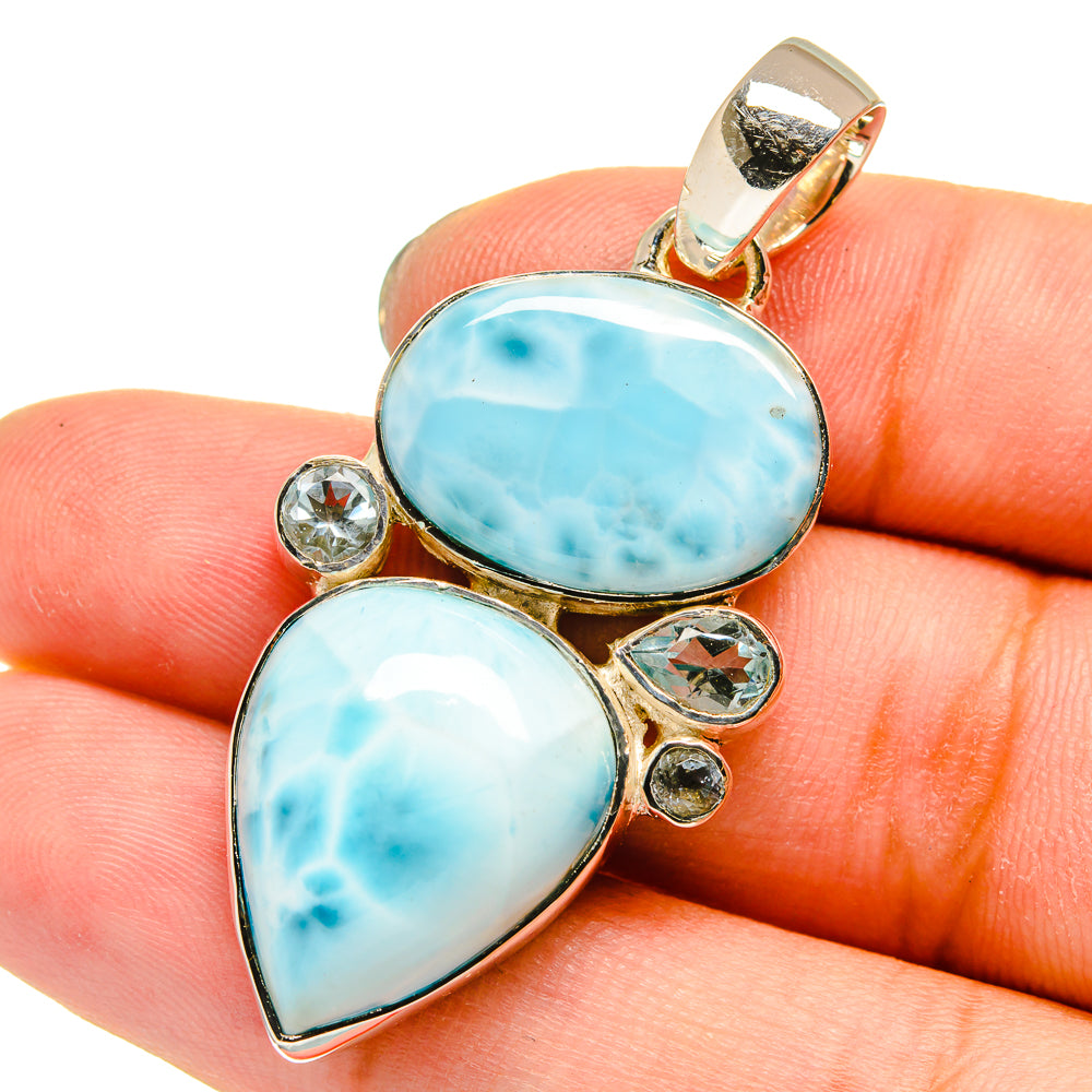 Larimar, Blue Topaz Pendants handcrafted by Anasilvercos - PD13665