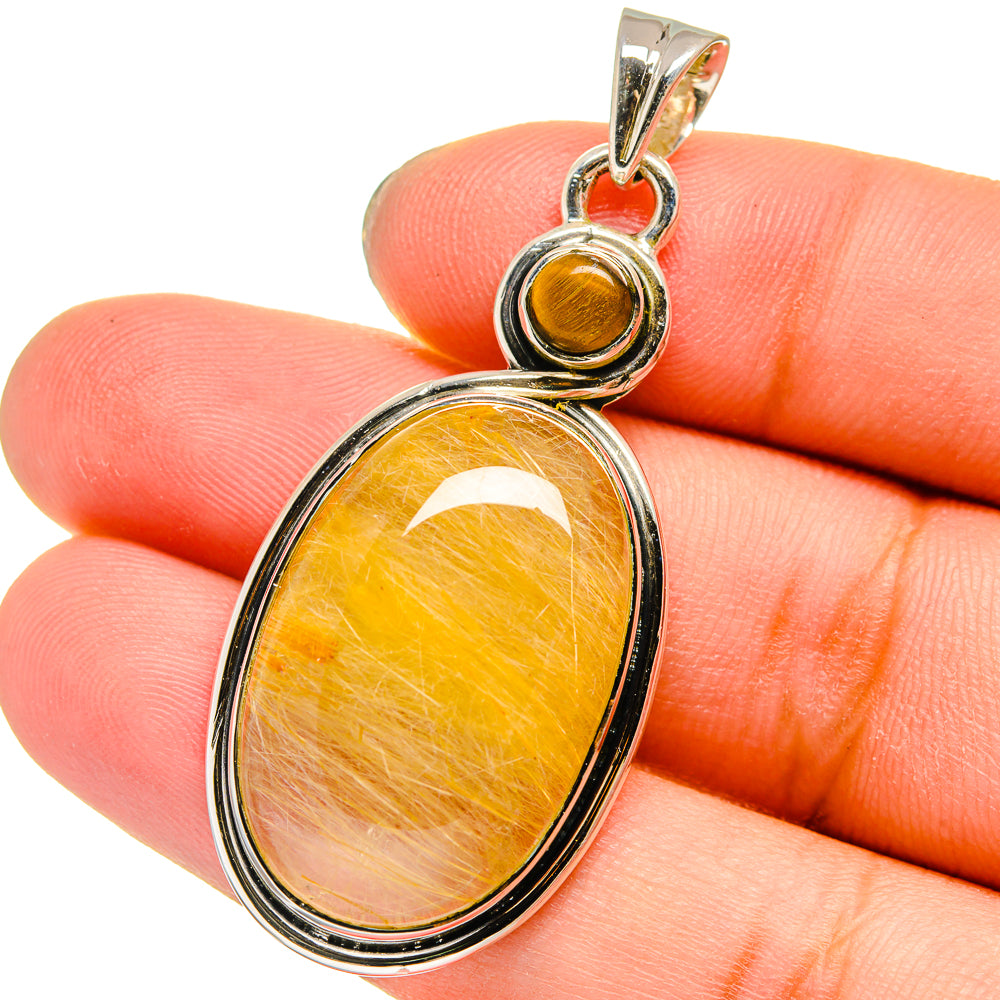 Rutilated Quartz, Tiger Eye Pendants handcrafted by Anasilvercos - PD13666