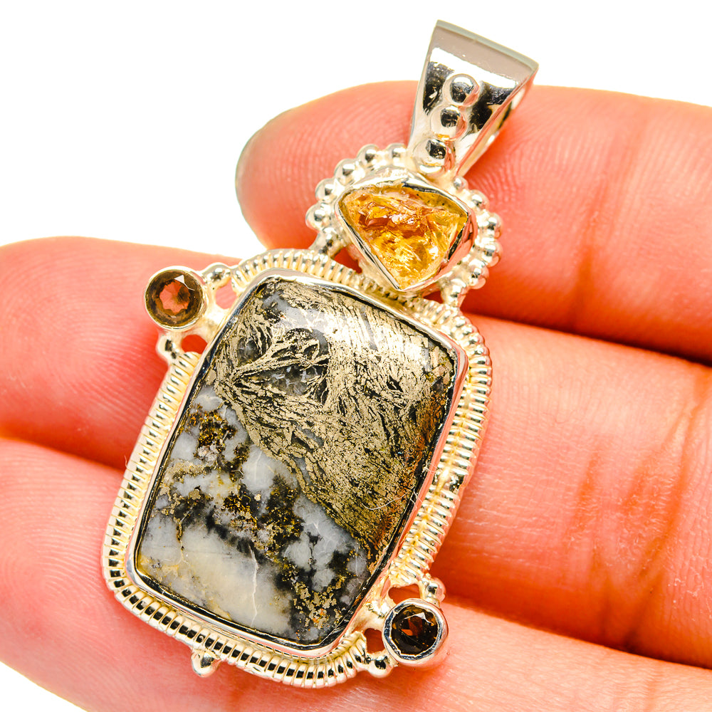 Pyrite Agate, Citrine, Smoky Quartz Pendants handcrafted by Anasilvercos - PD13672