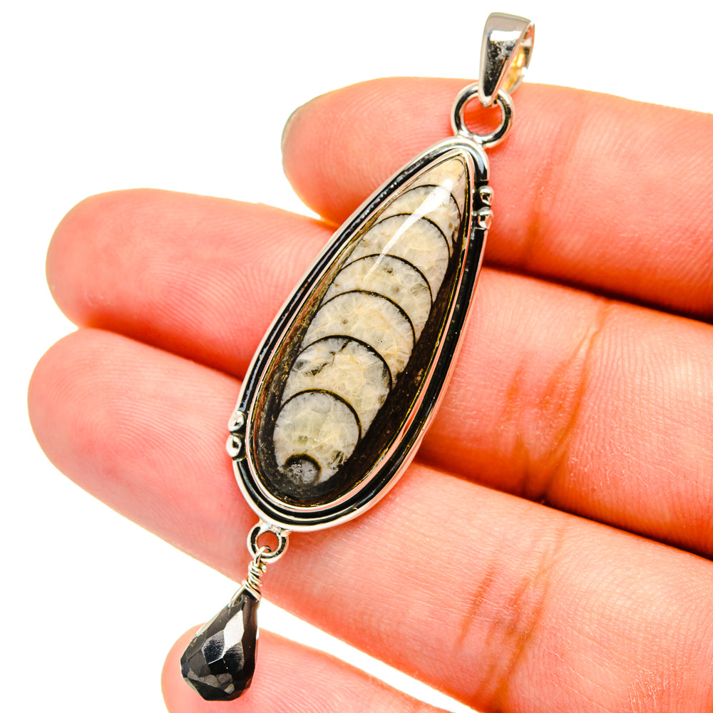 Orthoceras Fossil, Black Onyx Pendants handcrafted by Anasilvercos - PD13693