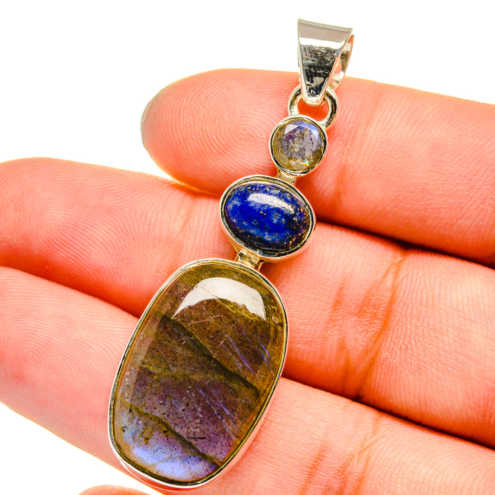 Labradorite, Lapis Lazuli Pendants handcrafted by Anasilvercos - PD13695