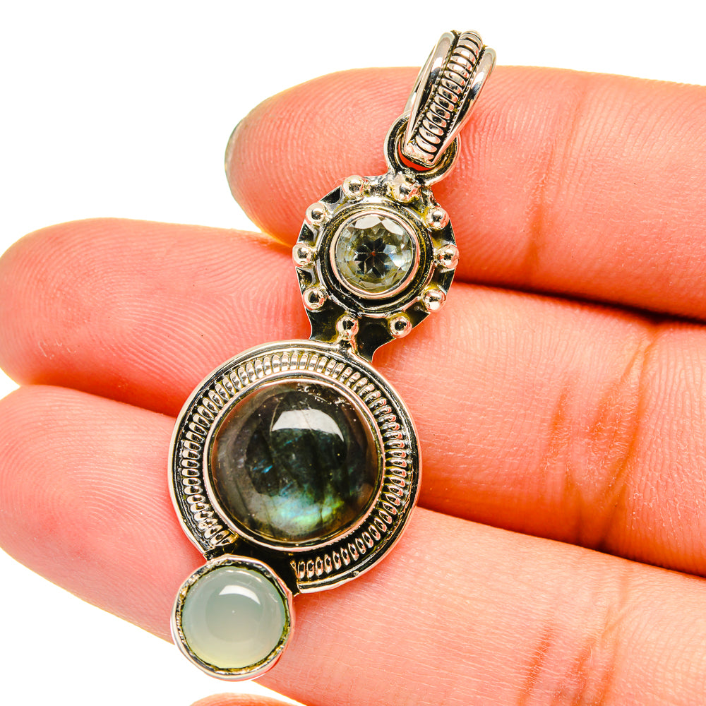 Labradorite, Aqua Chalcedony, Blue Topaz Pendants handcrafted by Anasilvercos - PD13701
