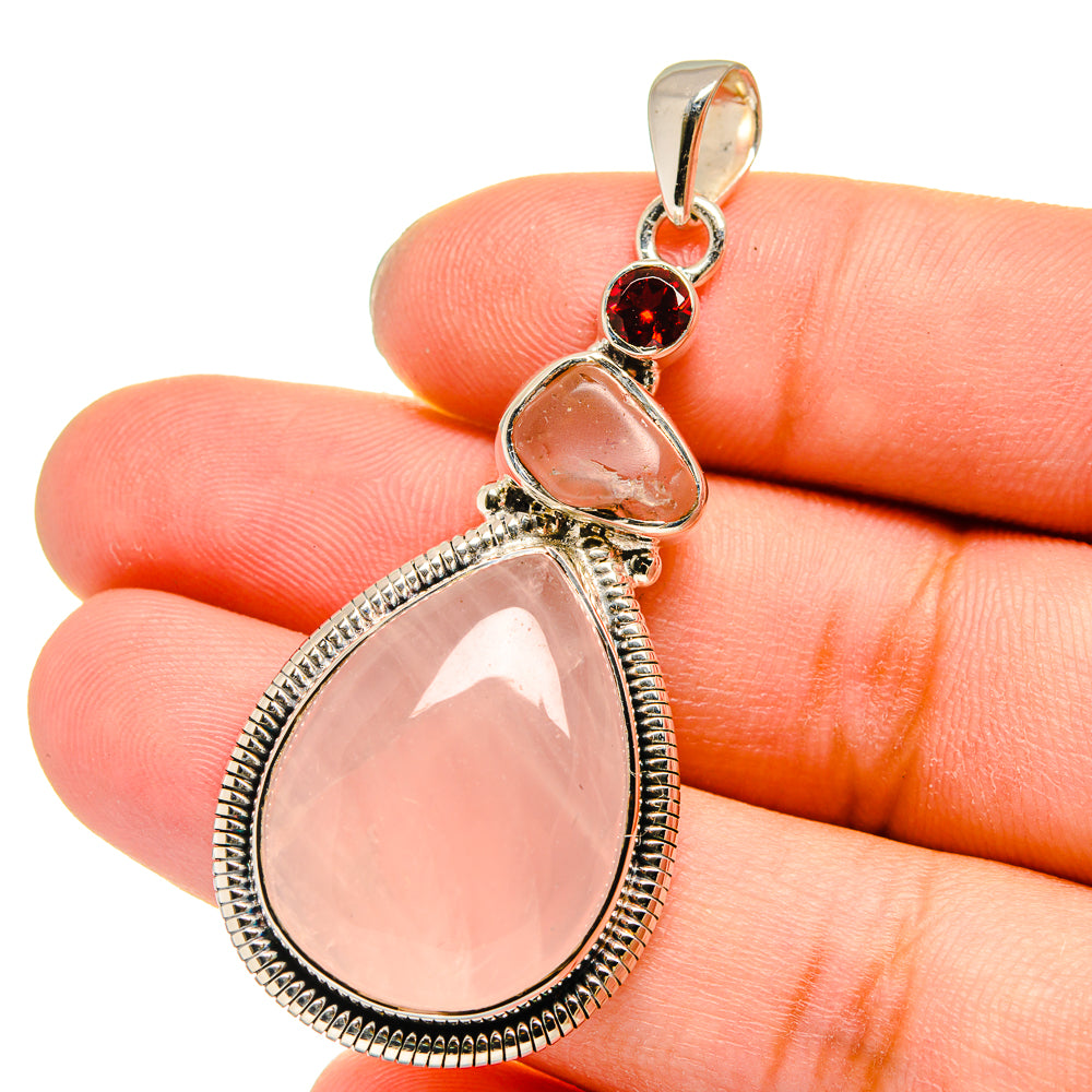 Rose Quartz, Garnet Pendants handcrafted by Anasilvercos - PD13709