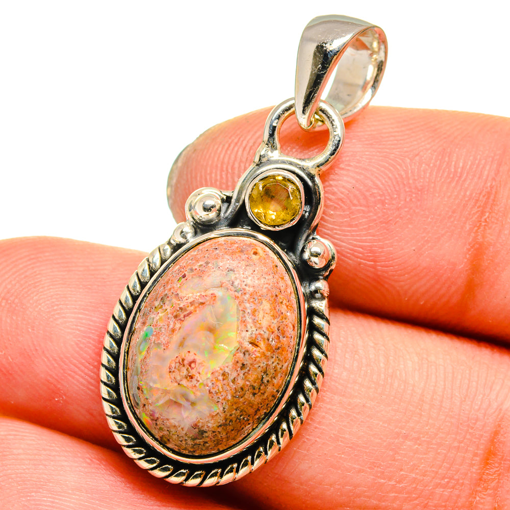 Mexican Fire Opal, Citrine Pendants handcrafted by Anasilvercos - PD13711