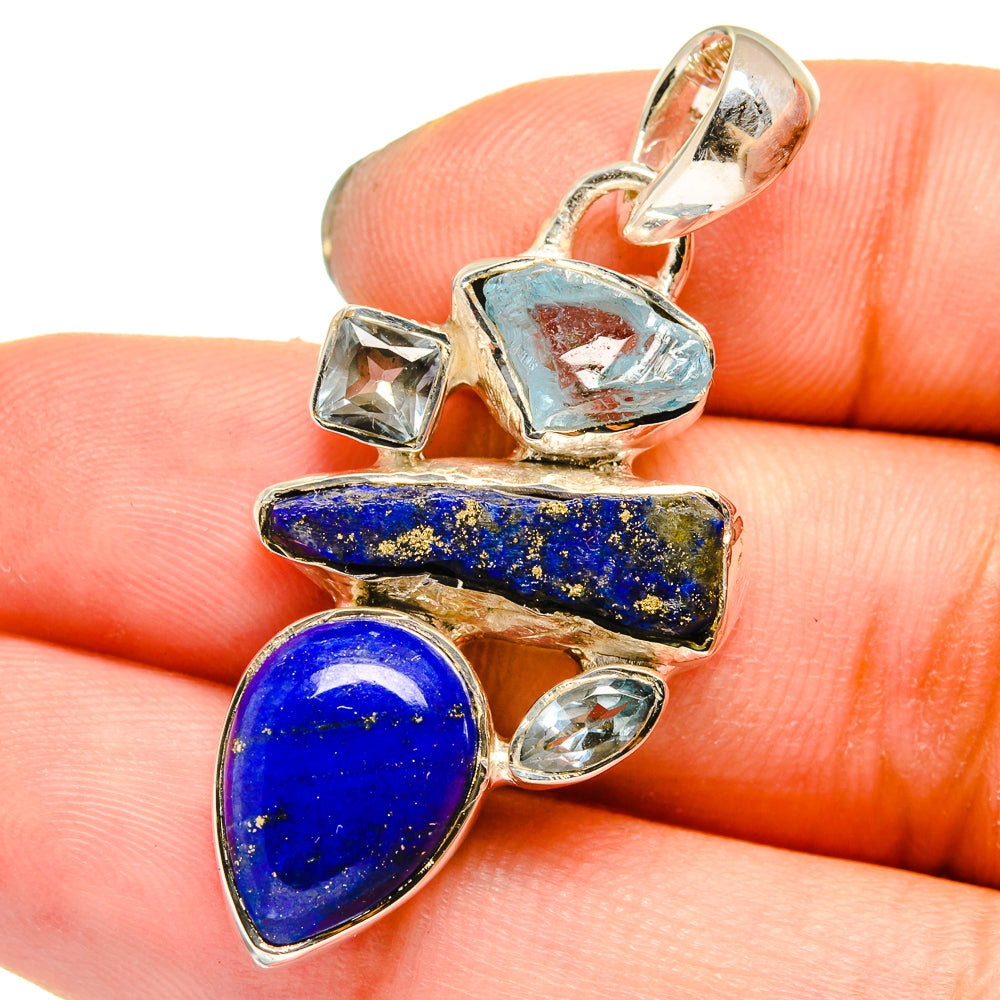 Lapis Lazuli, Aquamarine, Blue Topaz Pendants handcrafted by Anasilvercos - PD13718