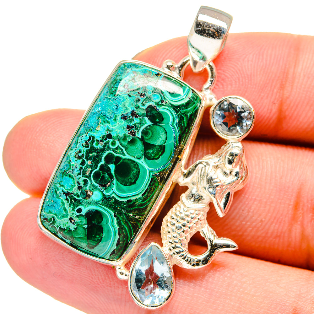Malachite In Chrysocolla, Blue Topaz Mermaid Pendants handcrafted by Anasilvercos - PD13727
