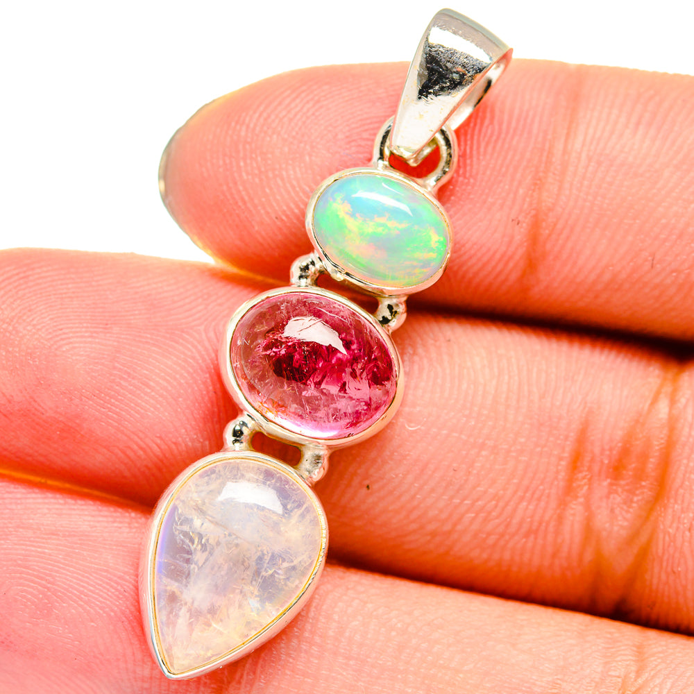 Rainbow Moonstone, Pink Tourmaline Pendants handcrafted by Anasilvercos - PD13728