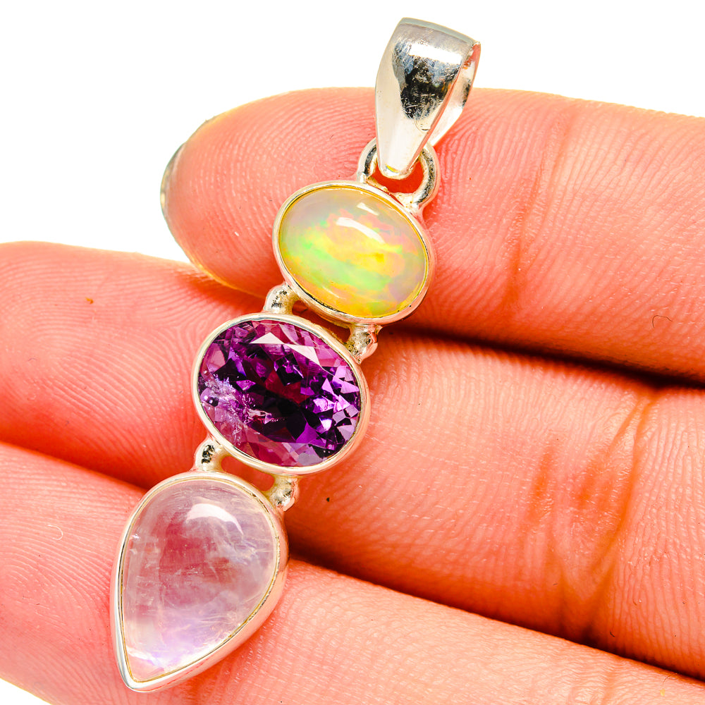Rainbow Moonstone, Amethyst, Ethiopian Opal Pendants handcrafted by Anasilvercos - PD13759