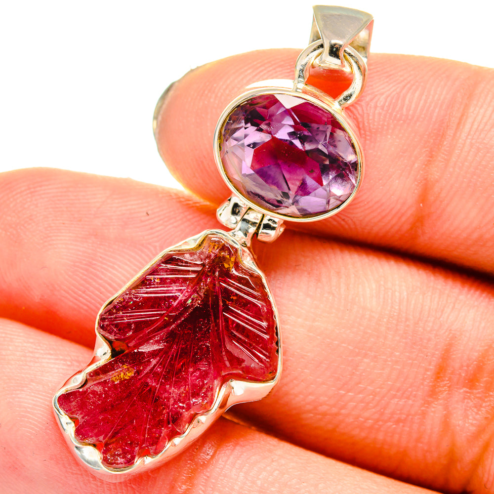 Pink Tourmaline, Amethyst Pendants handcrafted by Anasilvercos - PD13774