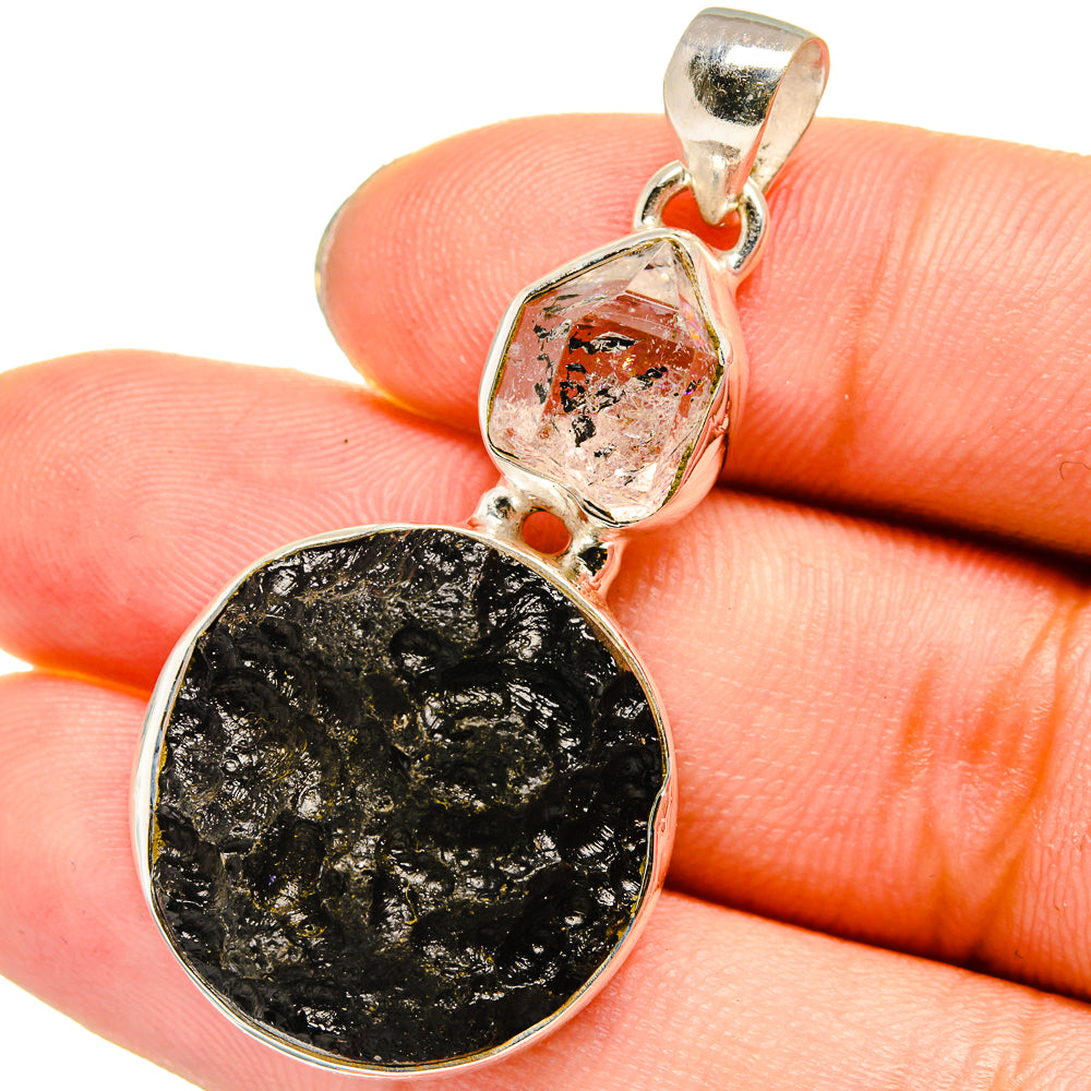 Tektite, Herkimer Diamond Pendants handcrafted by Anasilvercos - PD13776