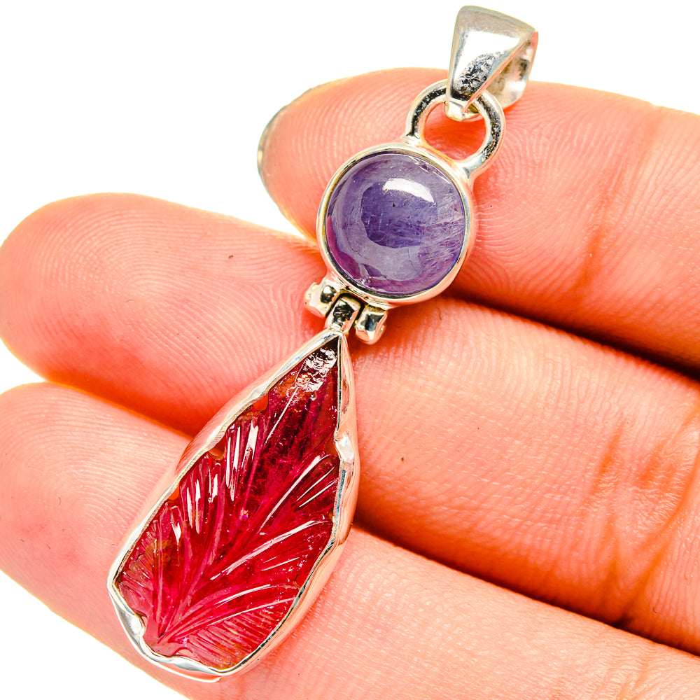 Pink Tourmaline, Tanzanite Pendants handcrafted by Anasilvercos - PD13781