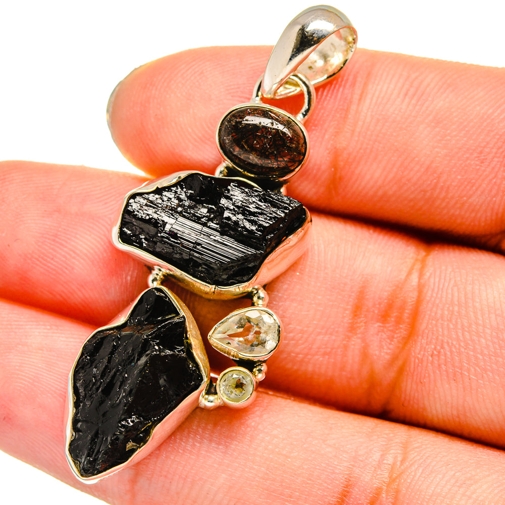 Black Tourmaline, Tourmalinated Quartz, White Quartz Pendants handcrafted by Anasilvercos - PD13803