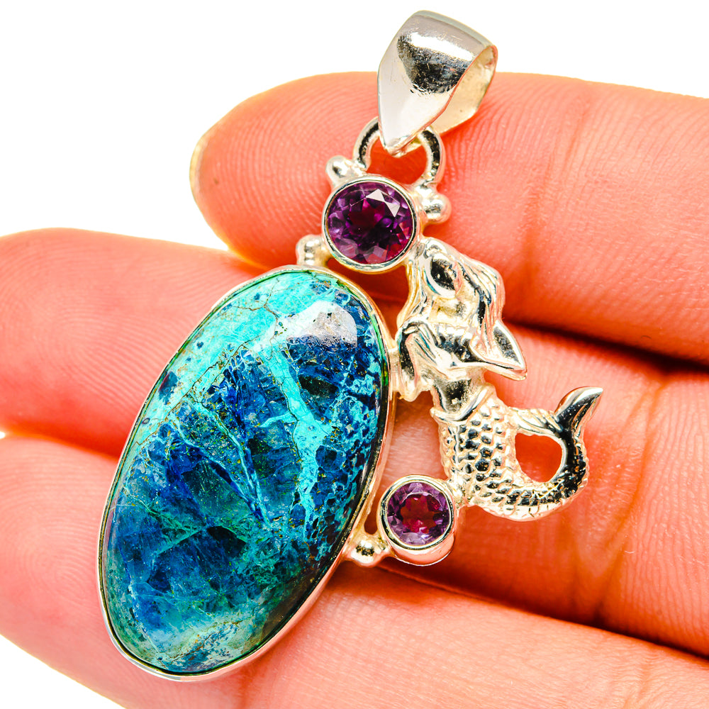 Chrysocolla, Amethyst Pendants handcrafted by Anasilvercos - PD13978