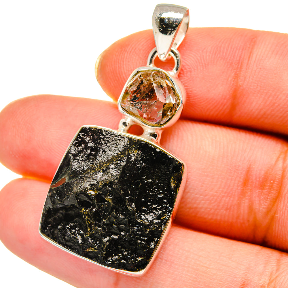 Tektite, Herkimer Diamond Pendants handcrafted by Anasilvercos - PD13981