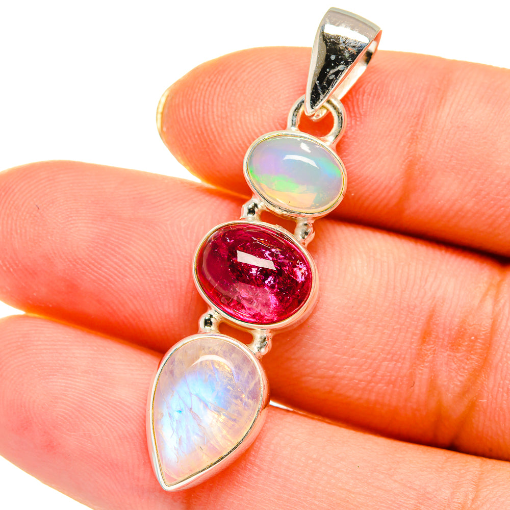 Rainbow Moonstone, Pink Tourmaline Pendants handcrafted by Anasilvercos - PD13997
