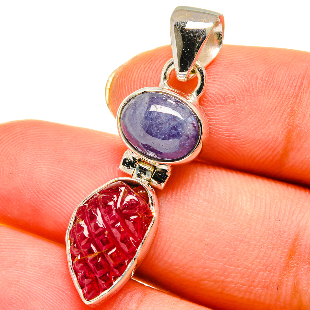 Pink Tourmaline, Tanzanite Pendants handcrafted by Anasilvercos - PD14005