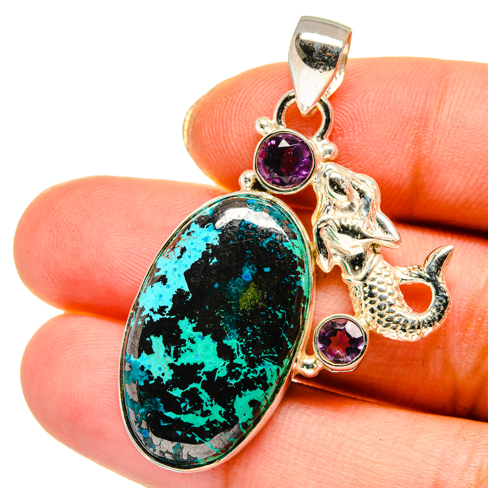 Shattuckite, Amethyst Pendants handcrafted by Anasilvercos - PD14007