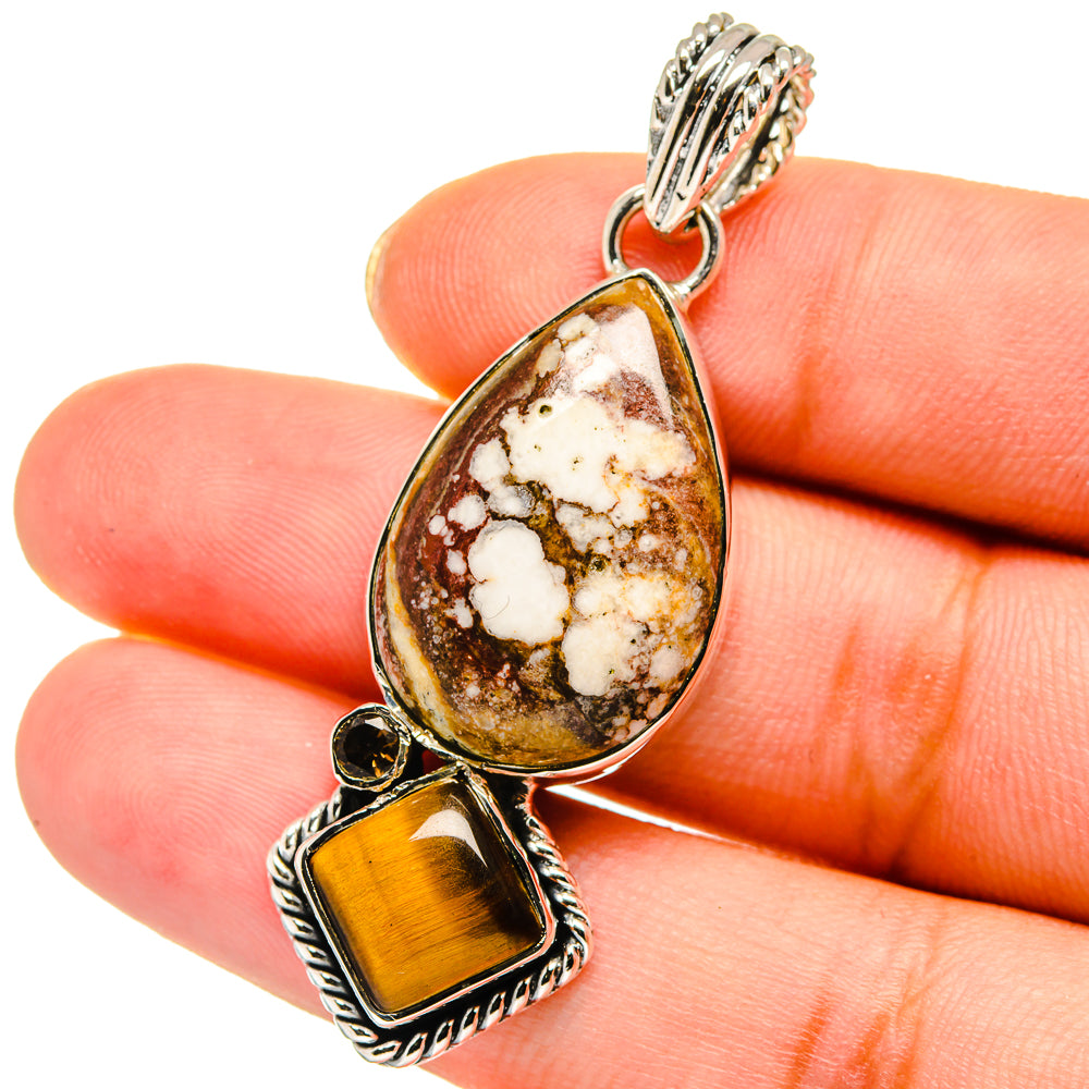 Wild Horse Jasper, Tiger Eye, Smoky Quartz Pendants handcrafted by Anasilvercos - PD14008