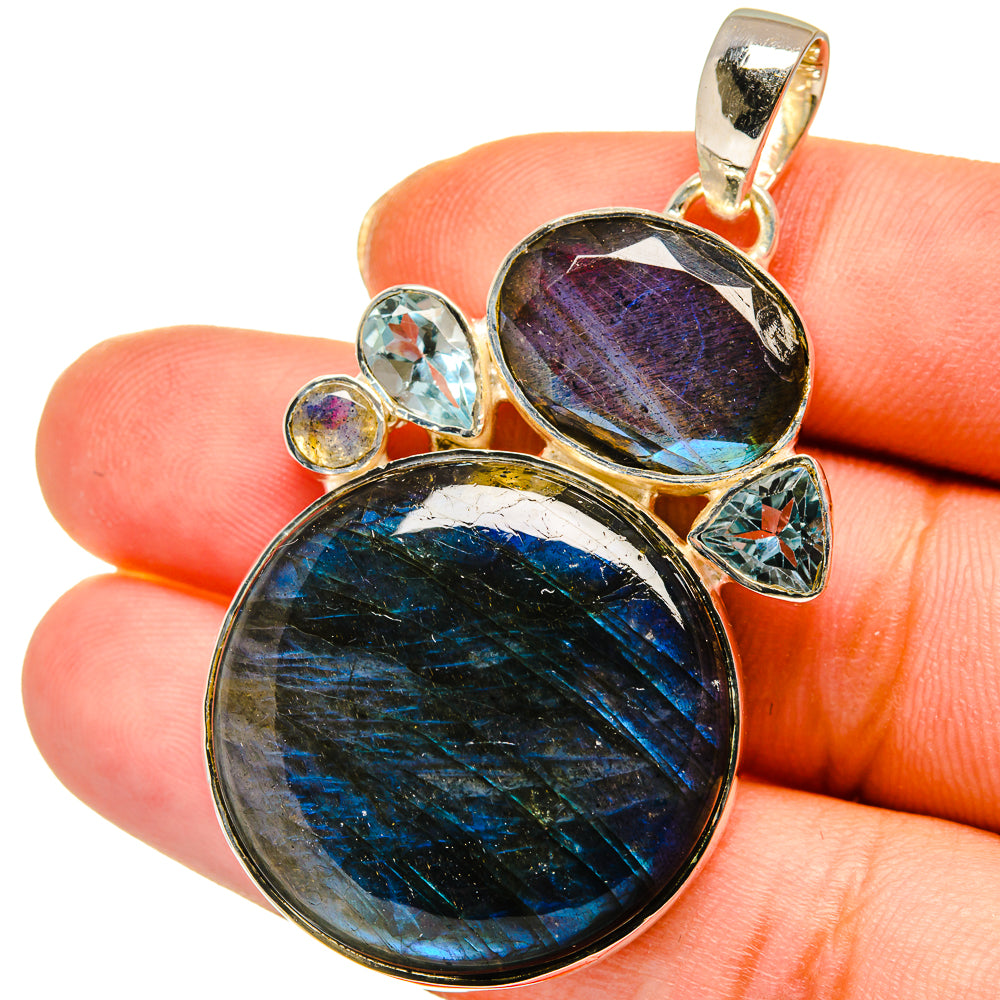 Labradorite, Blue Topaz Pendants handcrafted by Anasilvercos - PD14017