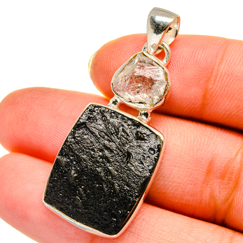 Tektite, Herkimer Diamond Pendants handcrafted by Anasilvercos - PD14026