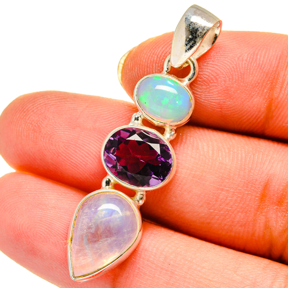 Rainbow Moonstone, Amethyst, Ethiopian Opal Pendants handcrafted by Anasilvercos - PD14034