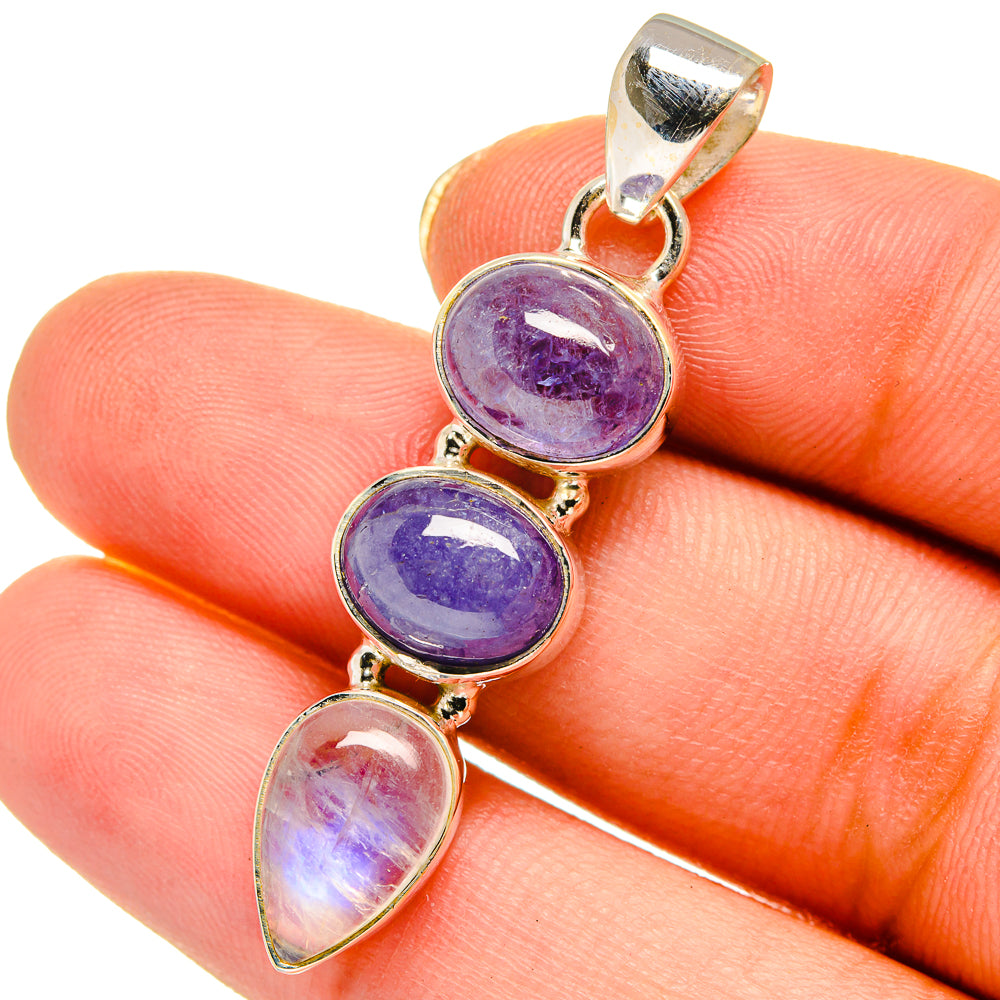 Rainbow Moonstone, Tanzanite Pendants handcrafted by Anasilvercos - PD14036