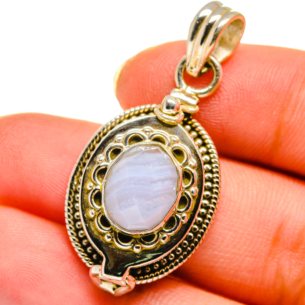 Blue Lace Agate Pendants handcrafted by Anasilvercos - PD14053