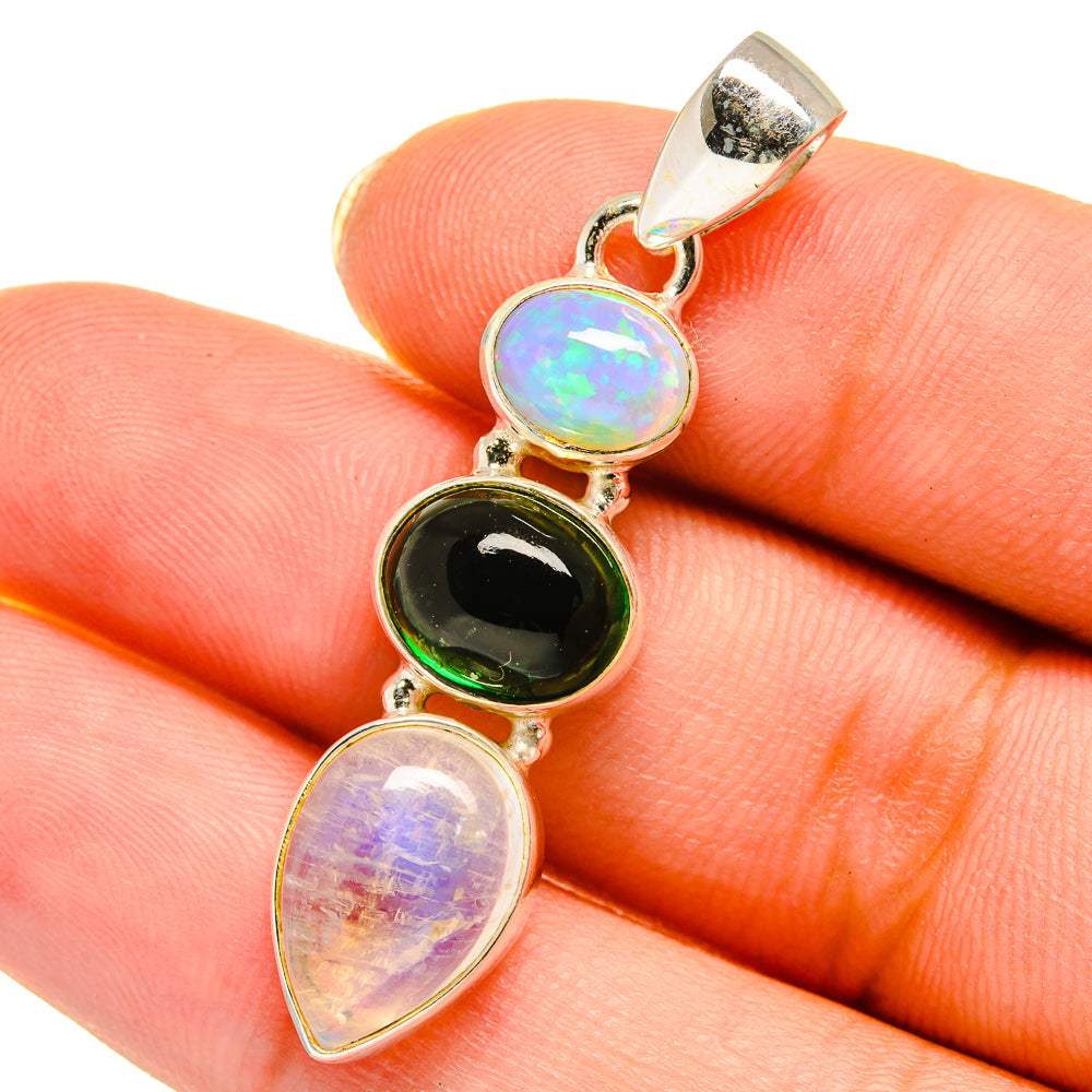 Rainbow Moonstone, Emerald Pendants handcrafted by Anasilvercos - PD14057