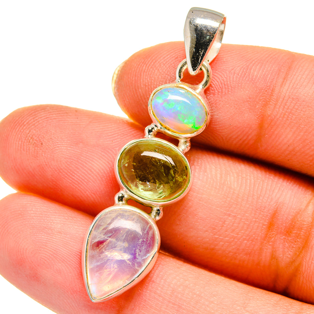 Rainbow Moonstone, Peridot, Ethiopian Opal Pendants handcrafted by Anasilvercos - PD14059