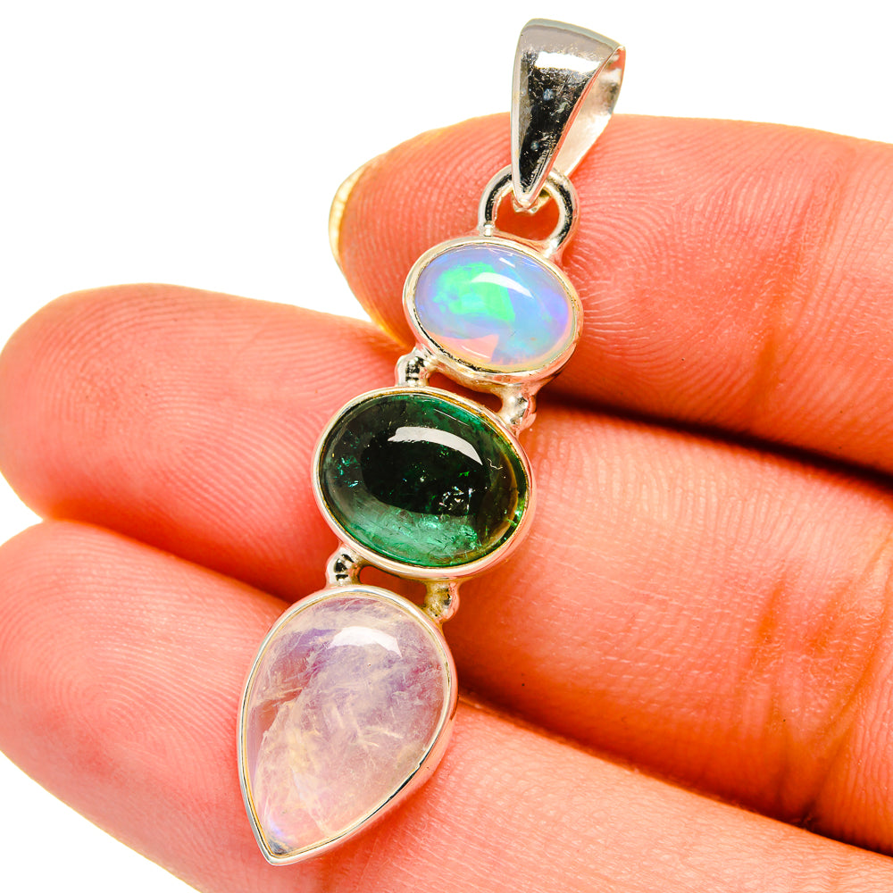 Rainbow Moonstone, Emerald, Ethiopian Opal Pendants handcrafted by Anasilvercos - PD14060