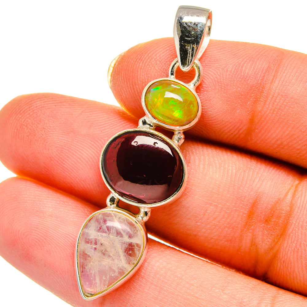 Rainbow Moonstone, Garnet, Ethiopian Opal Pendants handcrafted by Anasilvercos - PD14061