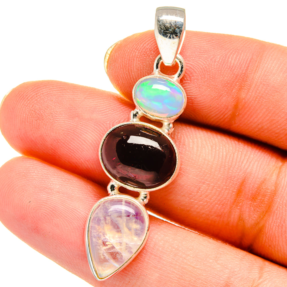 Rainbow Moonstone, Garnet, Ethiopian Opal Pendants handcrafted by Anasilvercos - PD14062