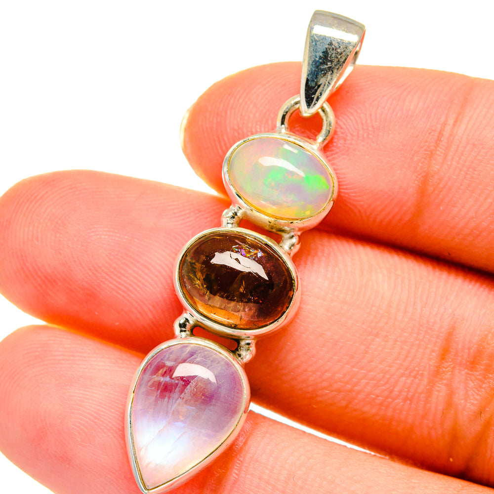 Rainbow Moonstone, Watermelon Tourmaline, Ethiopian Opal Pendants handcrafted by Anasilvercos - PD14131