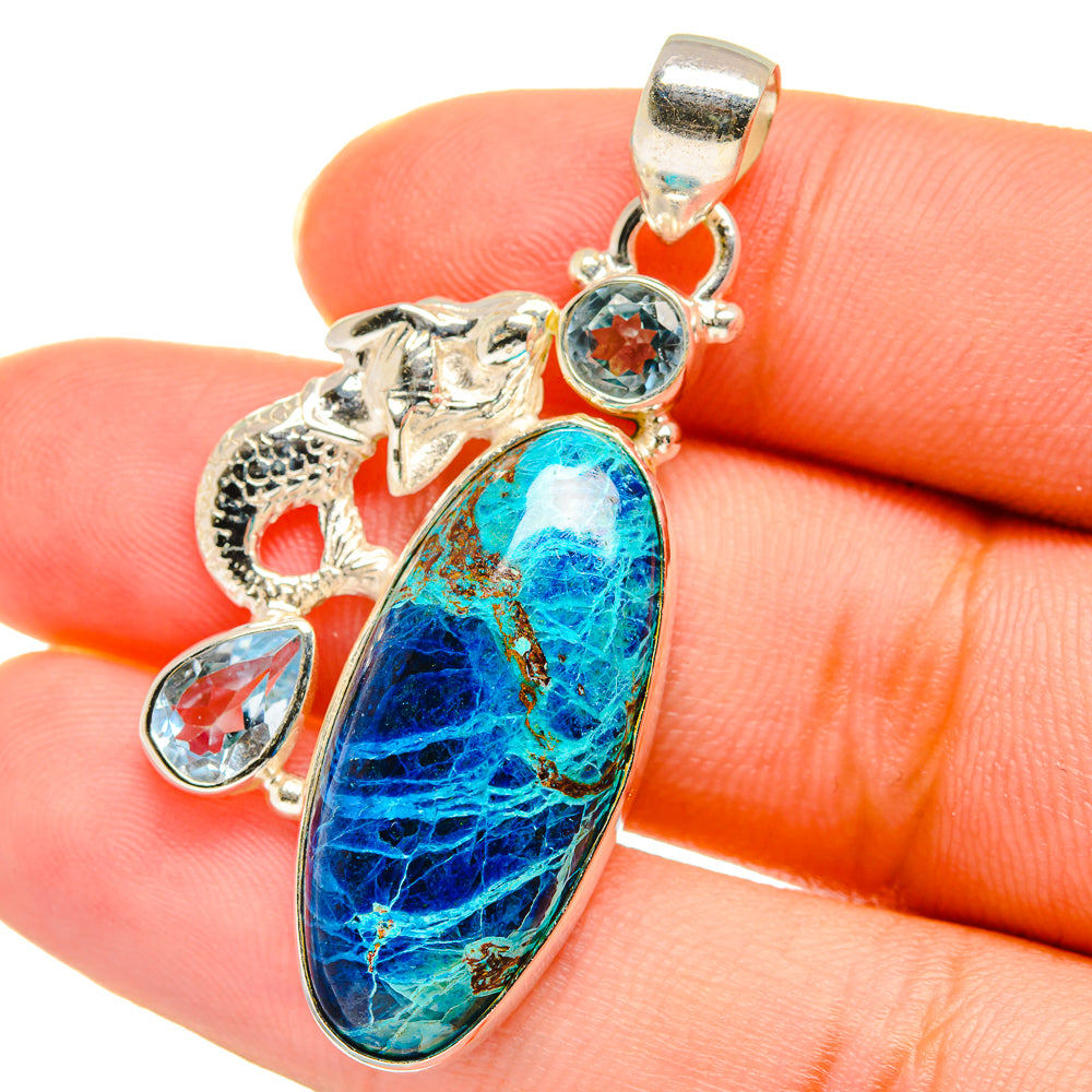 Chrysocolla, Blue Topaz Pendants handcrafted by Anasilvercos - PD14137