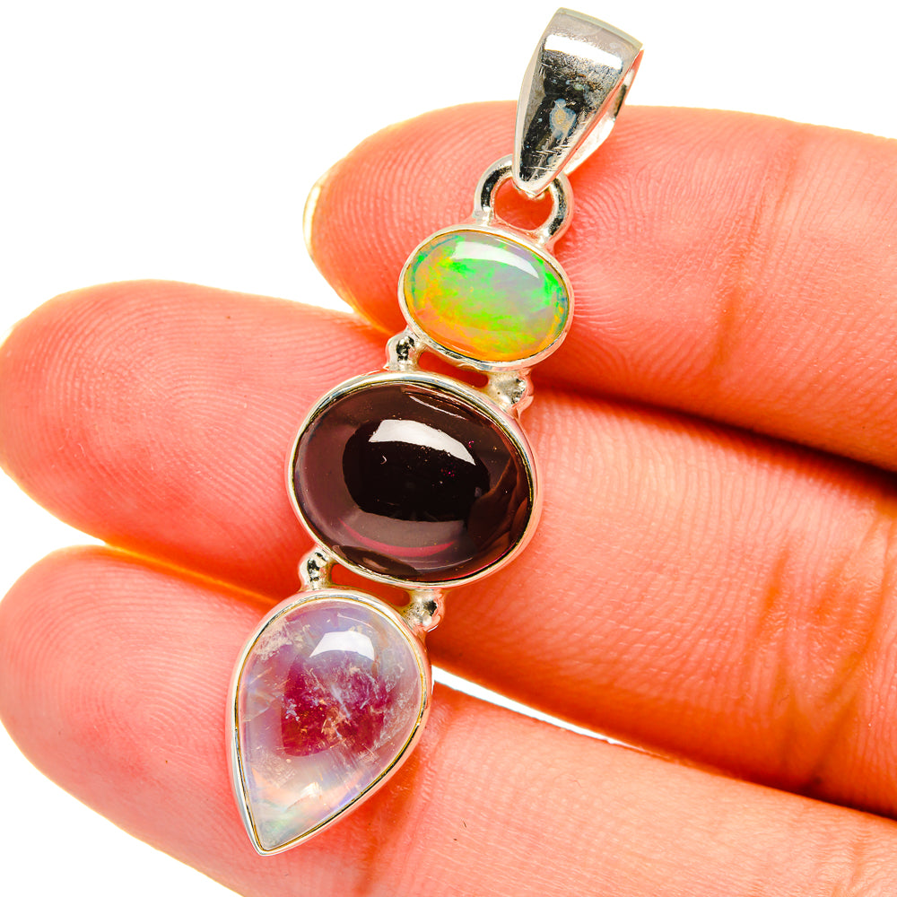Ethiopian Opal, Garnet Pendants handcrafted by Anasilvercos - PD14152