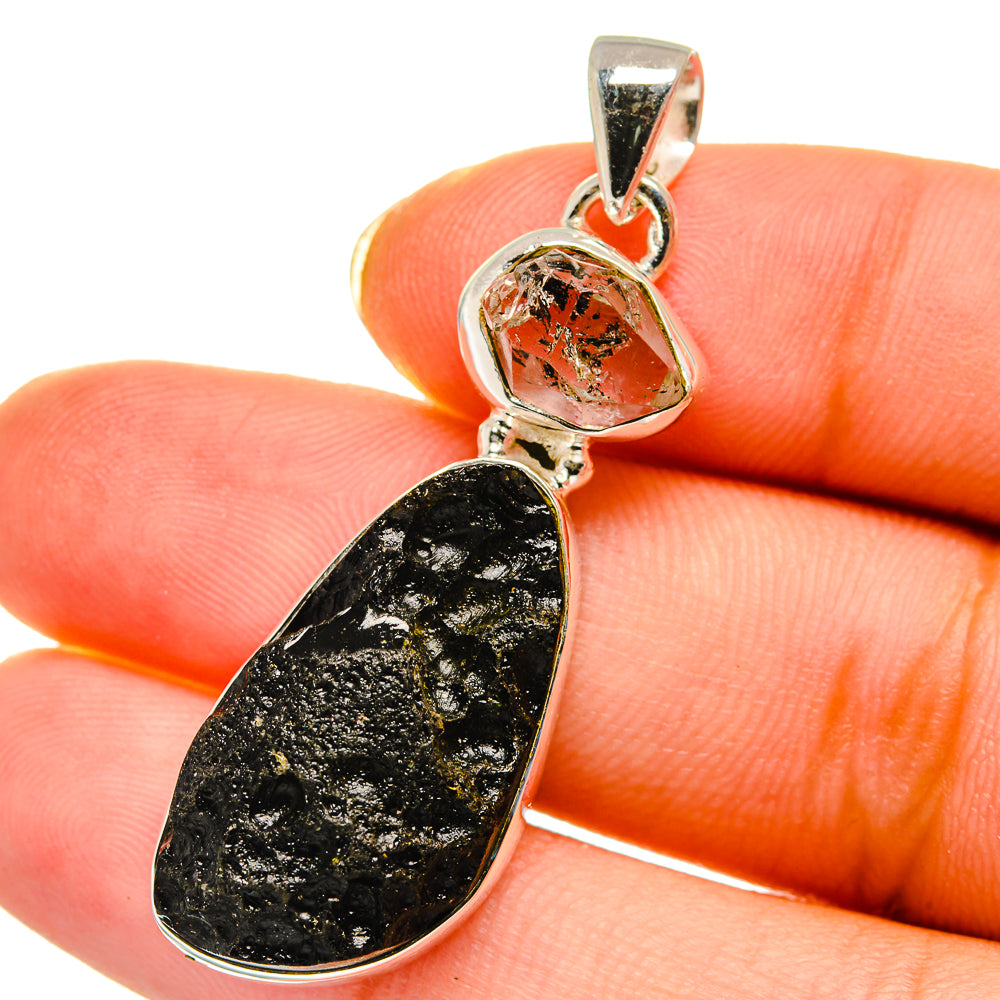 Tektite, Herkimer Diamond Pendants handcrafted by Anasilvercos - PD14156
